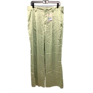 Peppermayo Riley Hubatka Women's 14 Satin Wide Leg Pants Green High Waist NWT